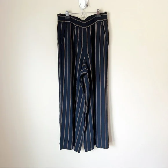 Lafayette 148 New York Hester Striped Wide-Leg Trouser Pant Navy Blue M - Picture 3 of 13